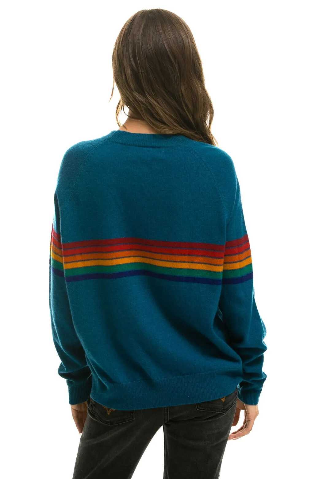 RAINBOW STRIPE 6 UNISEX LIGHT CASHMERE SWEATER - PEACOCK