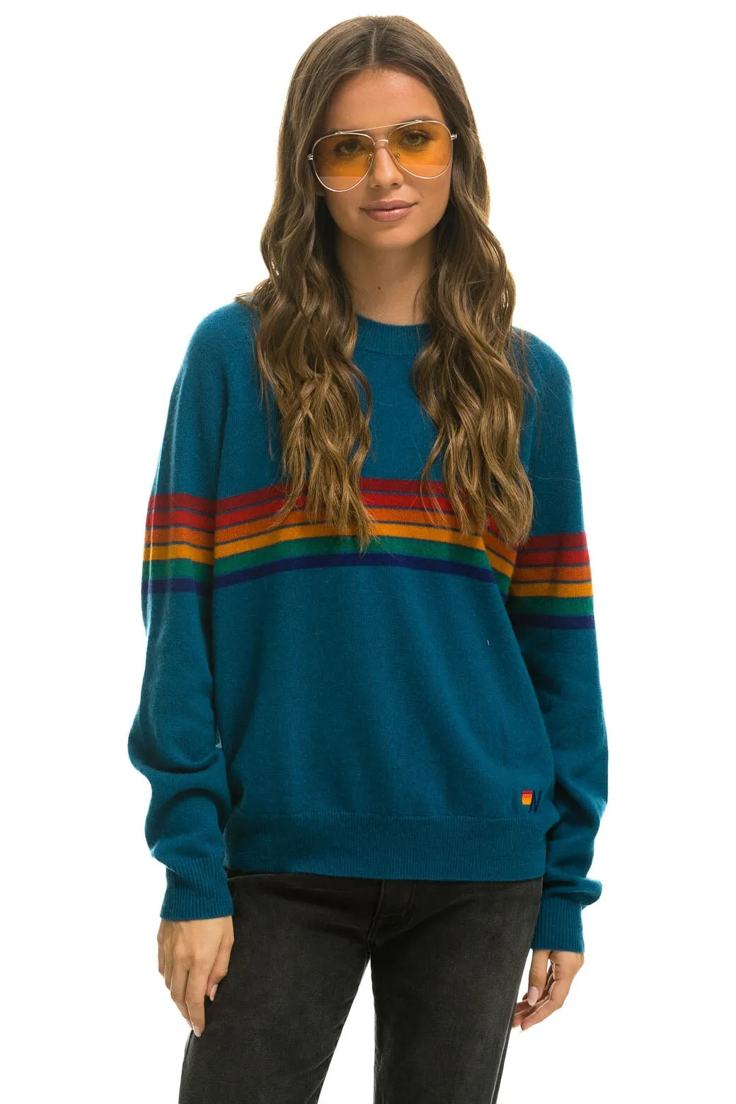 RAINBOW STRIPE 6 UNISEX LIGHT CASHMERE SWEATER - PEACOCK