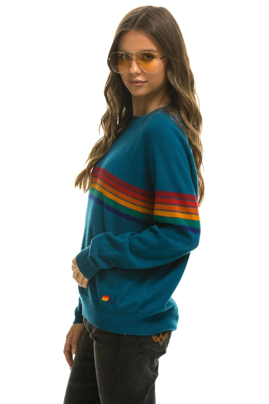 RAINBOW STRIPE 6 UNISEX LIGHT CASHMERE SWEATER - PEACOCK