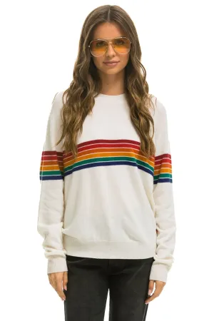 RAINBOW STRIPE 6 UNISEX LIGHT CASHMERE SWEATER - SNOW