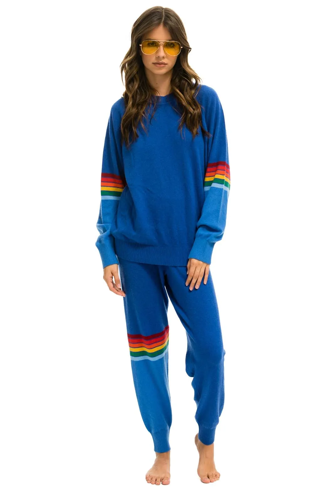 RAINBOW STRIPE CASHMERE LIGHT SWEATER PANT - VINTAGE BLUE