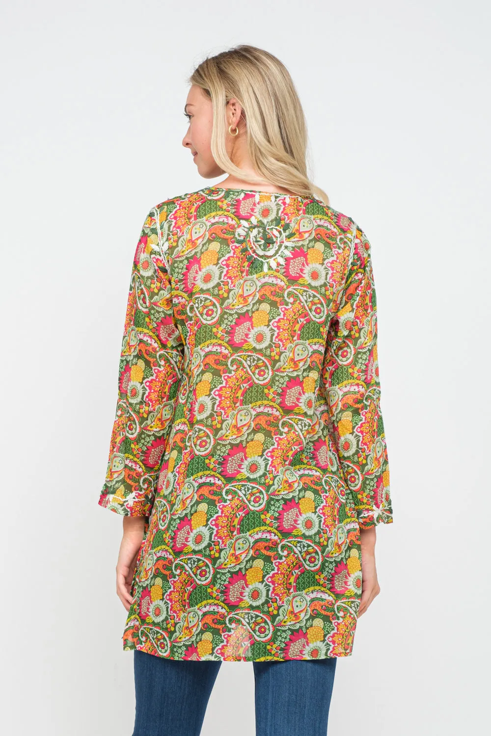 RAJ HEILEY OLIVE PRINTED EMBROIDERED TUNIC