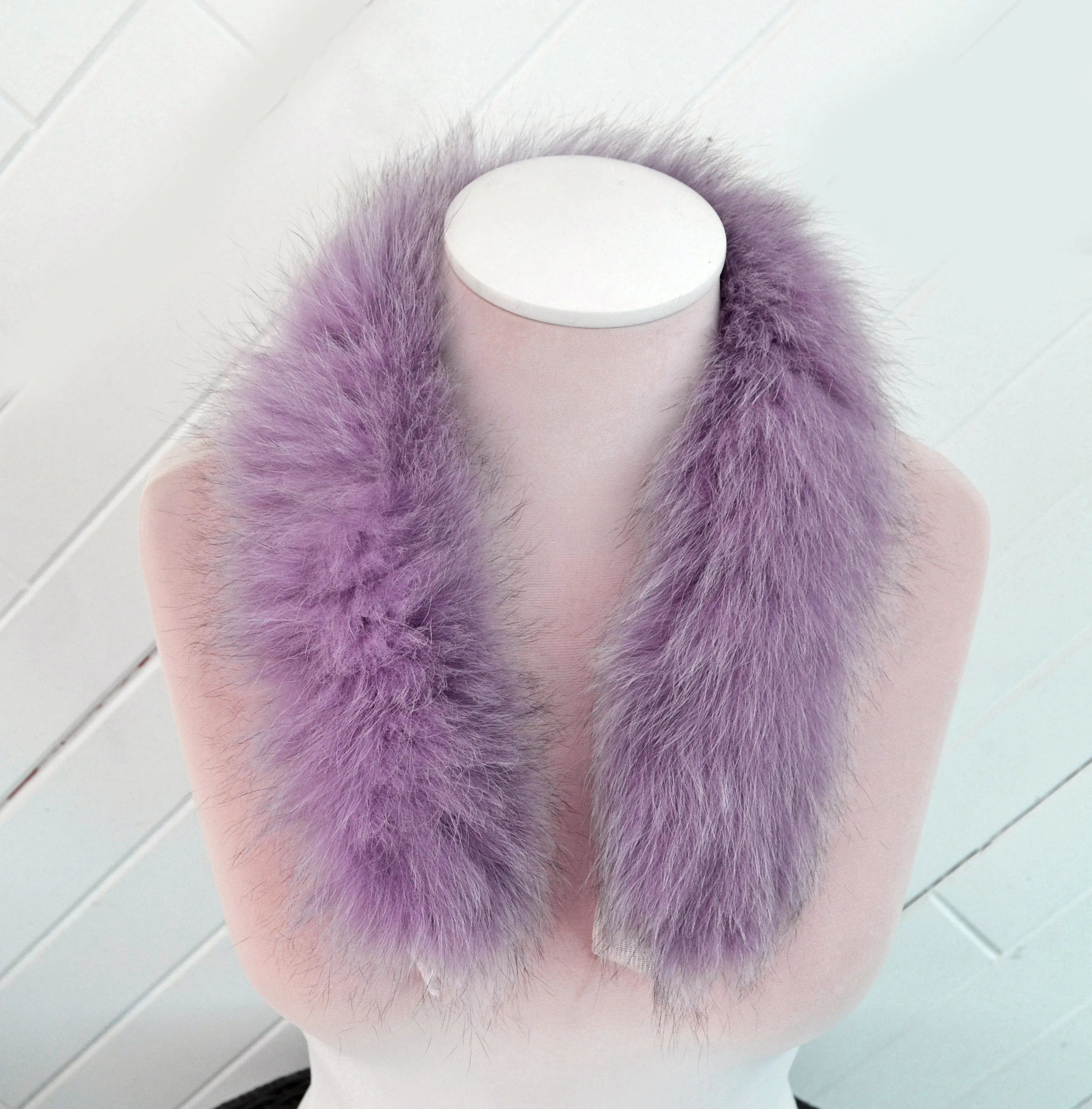 READY TO SHIP, Lilac 60 cm Real Fox Fur (Tail) Trim Hood, Fur collar trim, Fox Fur Collar, Fur Scarf, Fur Ruff, Fur Hood, Fur stripe, Trim