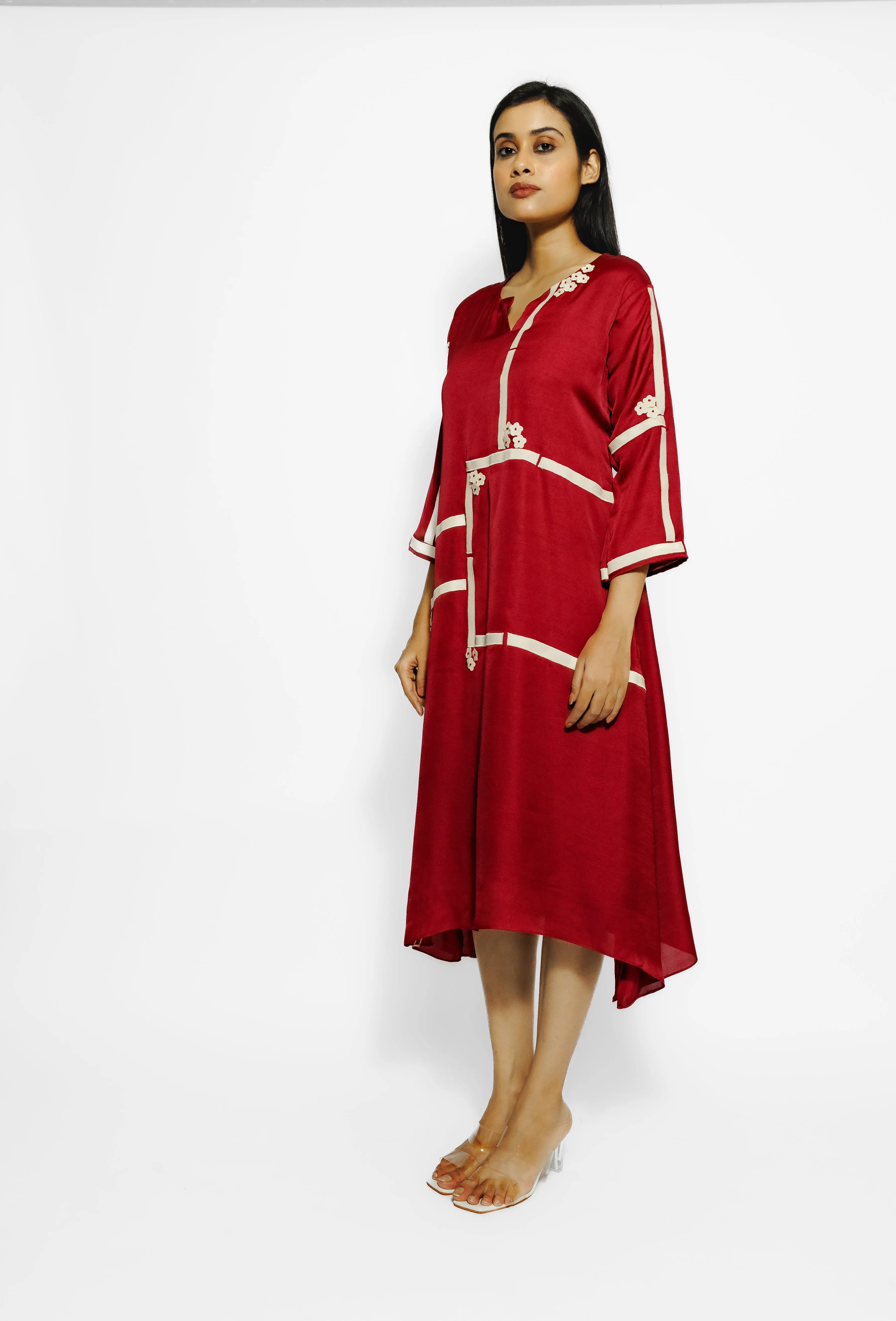 Red Stripes Mulberry Silk Tunic Dress