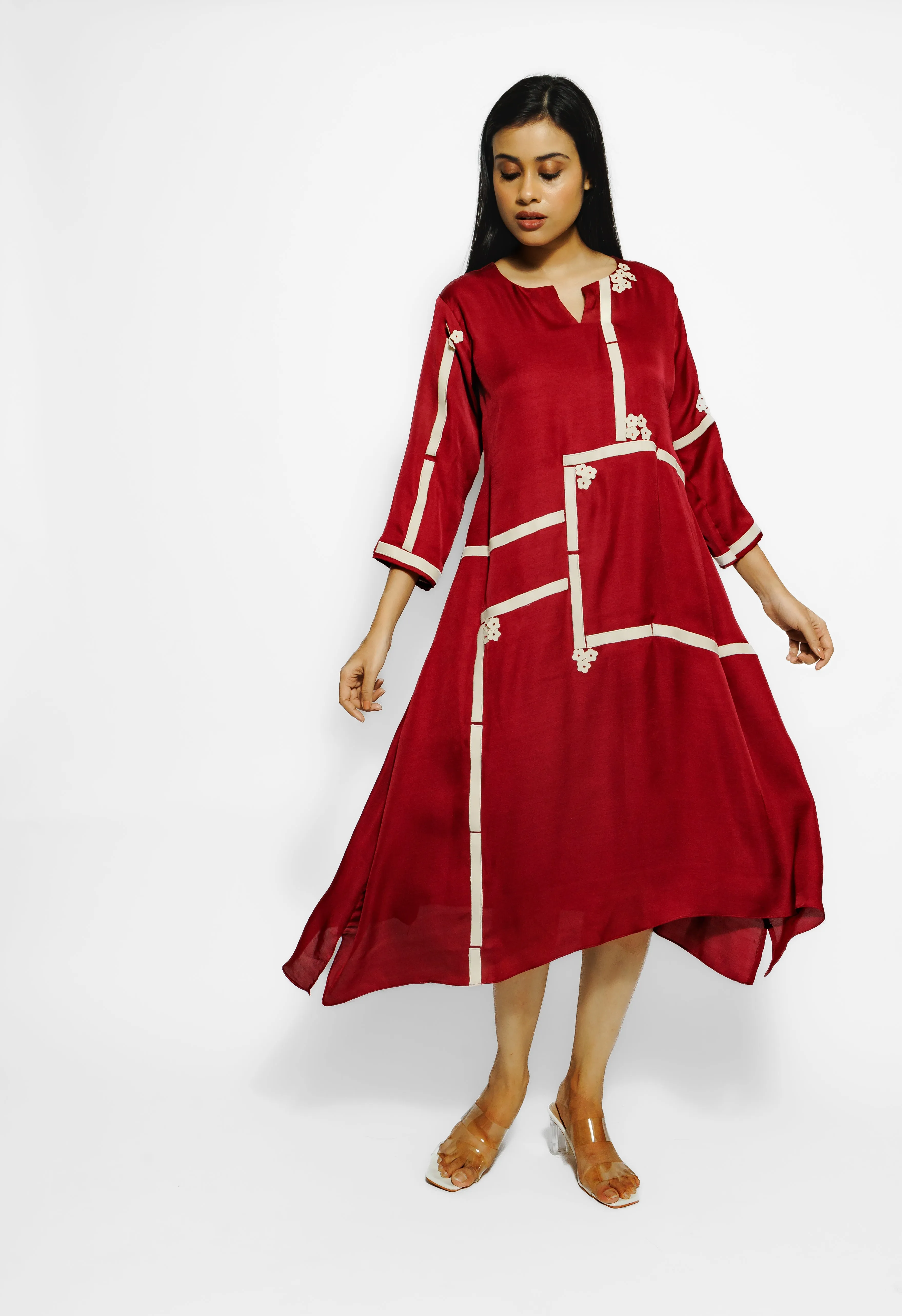 Red Stripes Mulberry Silk Tunic Dress