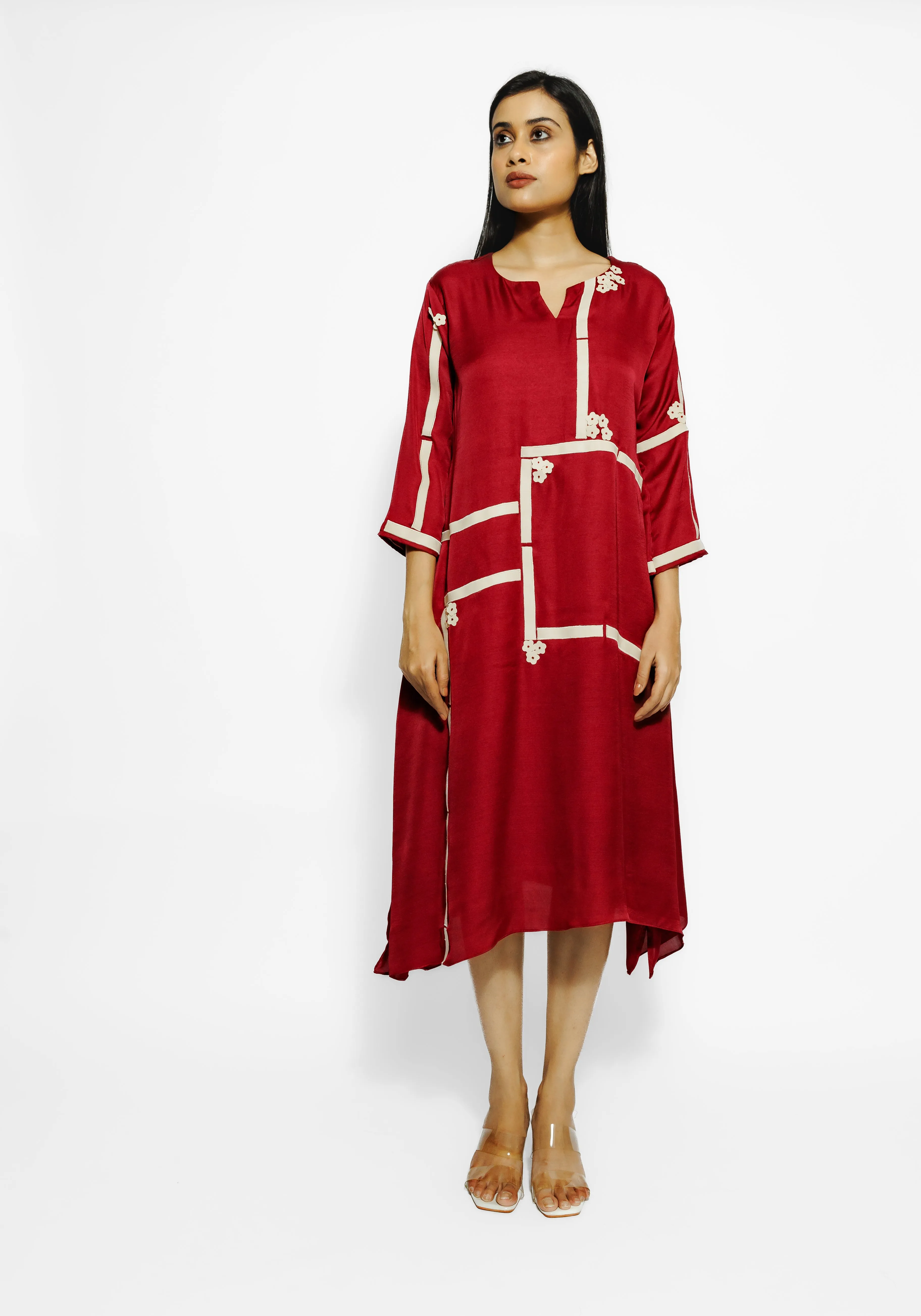 Red Stripes Mulberry Silk Tunic Dress