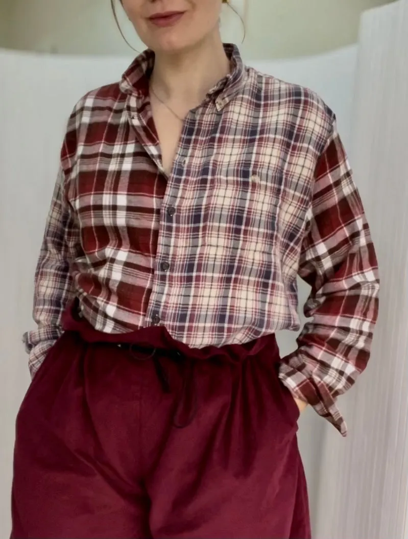 Reworked vintage check shirt-  Burgundy mix (S)