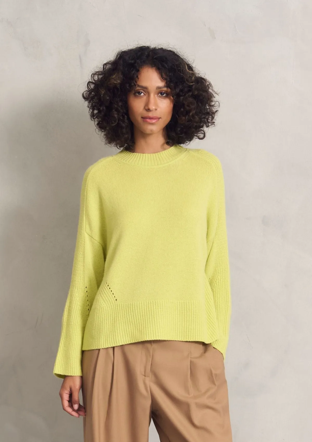 Ribbed Detail Lofty Crew Sweatshirt in Lime Green