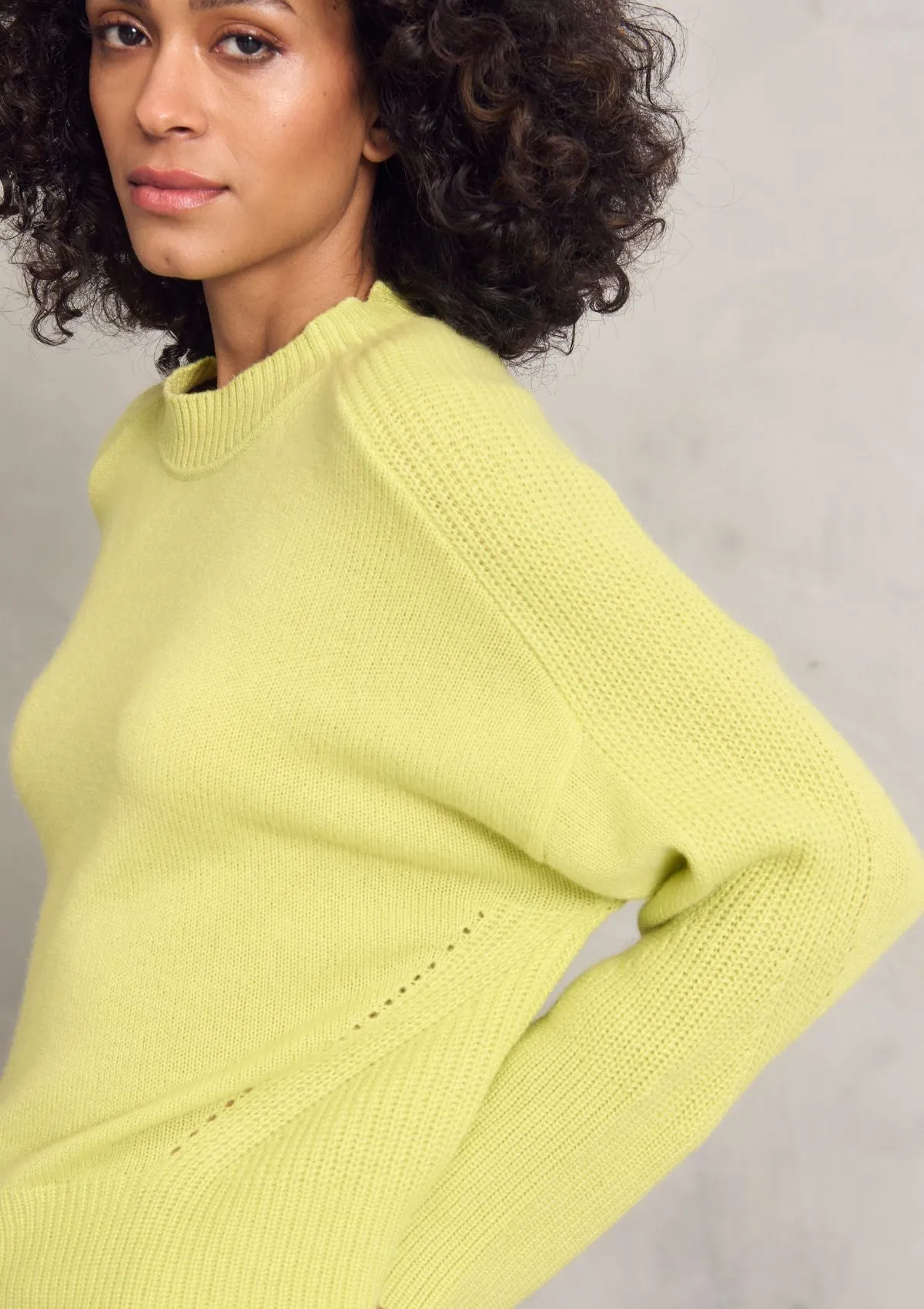 Ribbed Detail Lofty Crew Sweatshirt in Lime Green