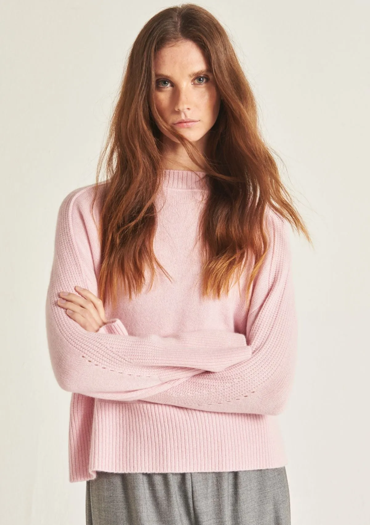 Ribbed Detail Lofty Crew Sweatshirt in Pixie Pink