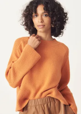 Ribbed Detail Lofty Crew Sweatshirt in Tiger Orange