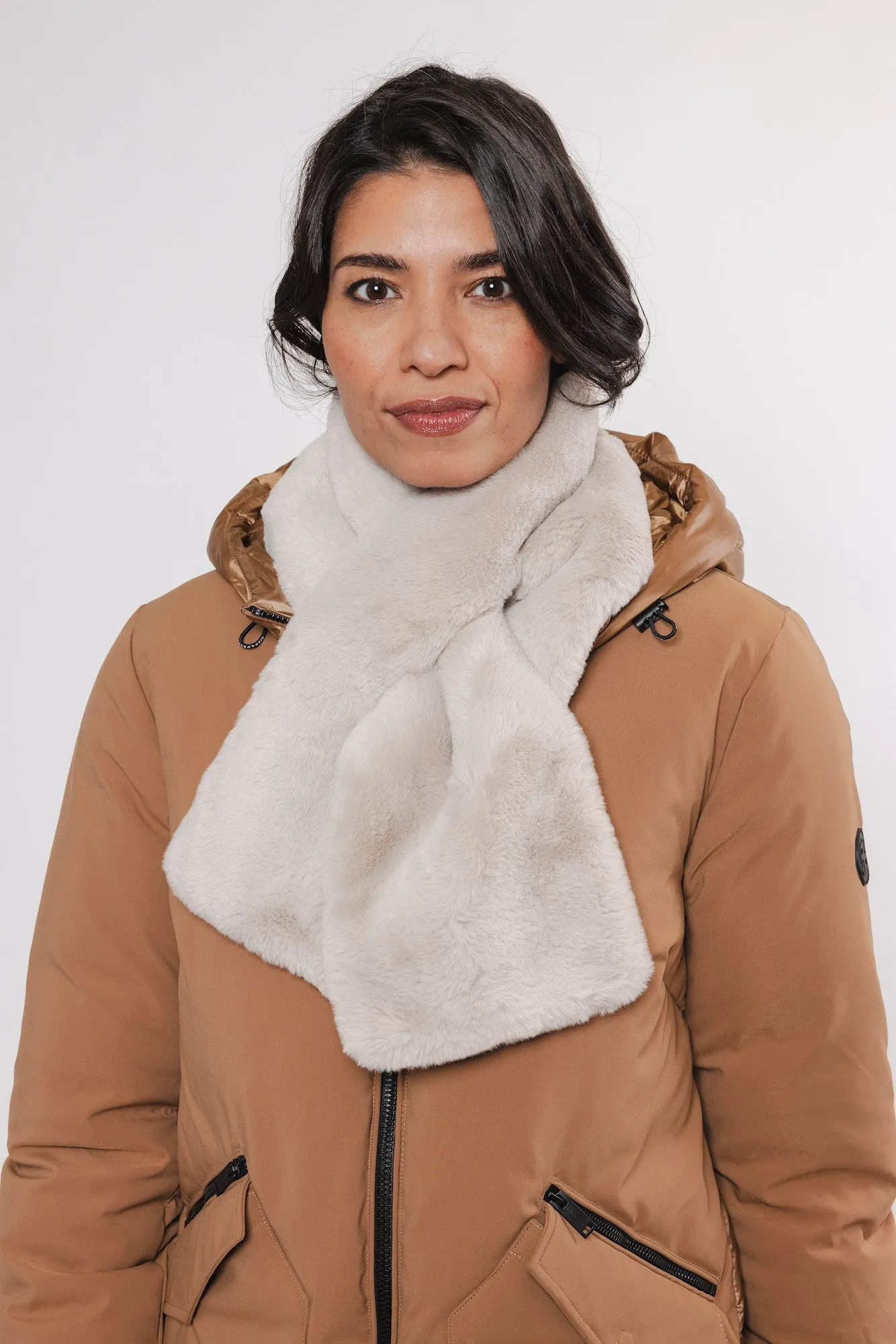 Rino & Pelle Stip Faux Fur Loop Scarf in Birch