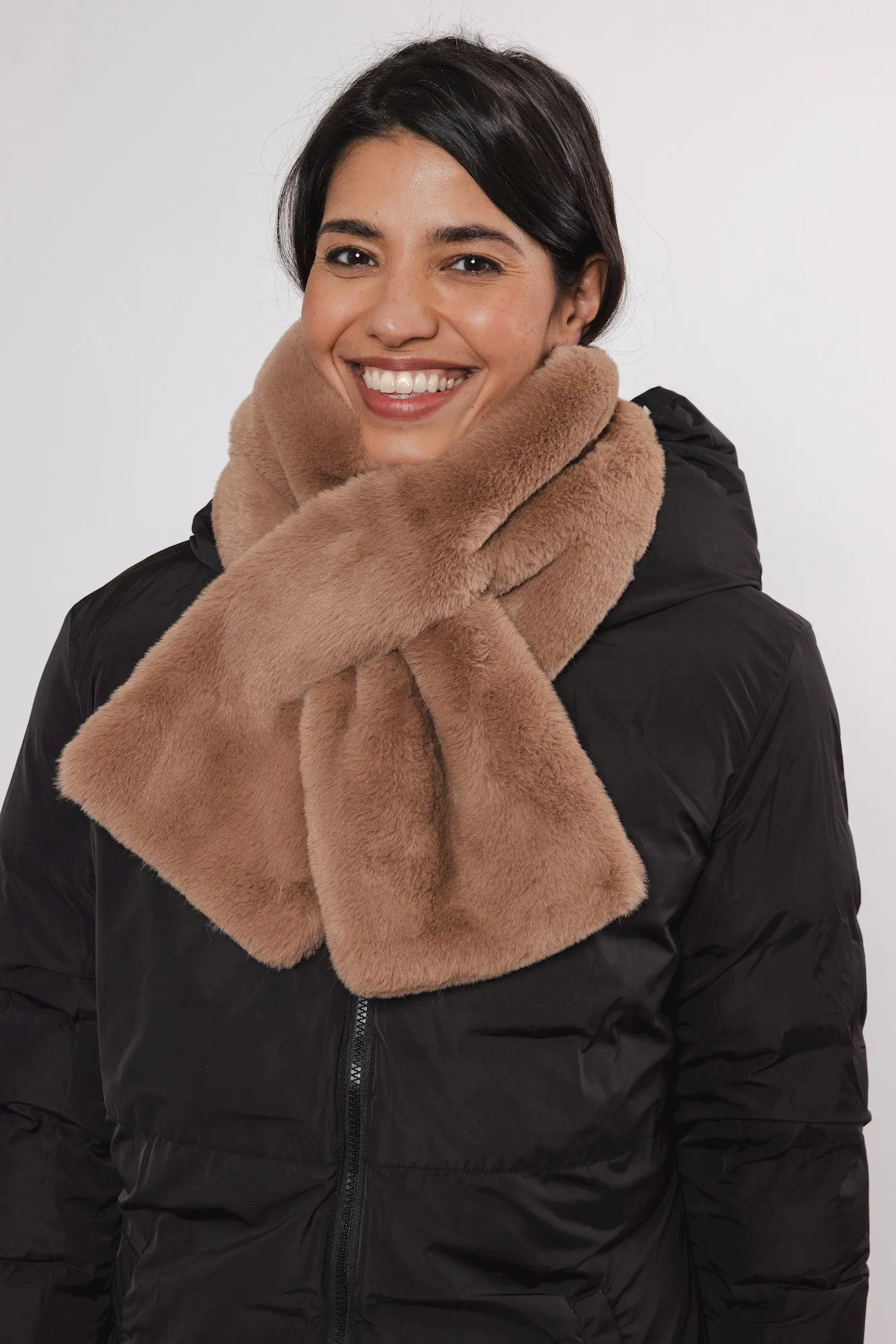 Rino & Pelle Stip Faux Fur Loop Scarf in Twig