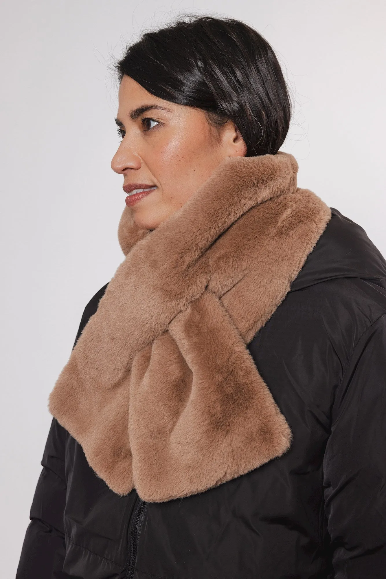 Rino & Pelle Stip Faux Fur Loop Scarf in Twig