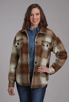 Roper Women's Brown Herringbone Woven Plaid Shirt Jacket 0119-1805BRN