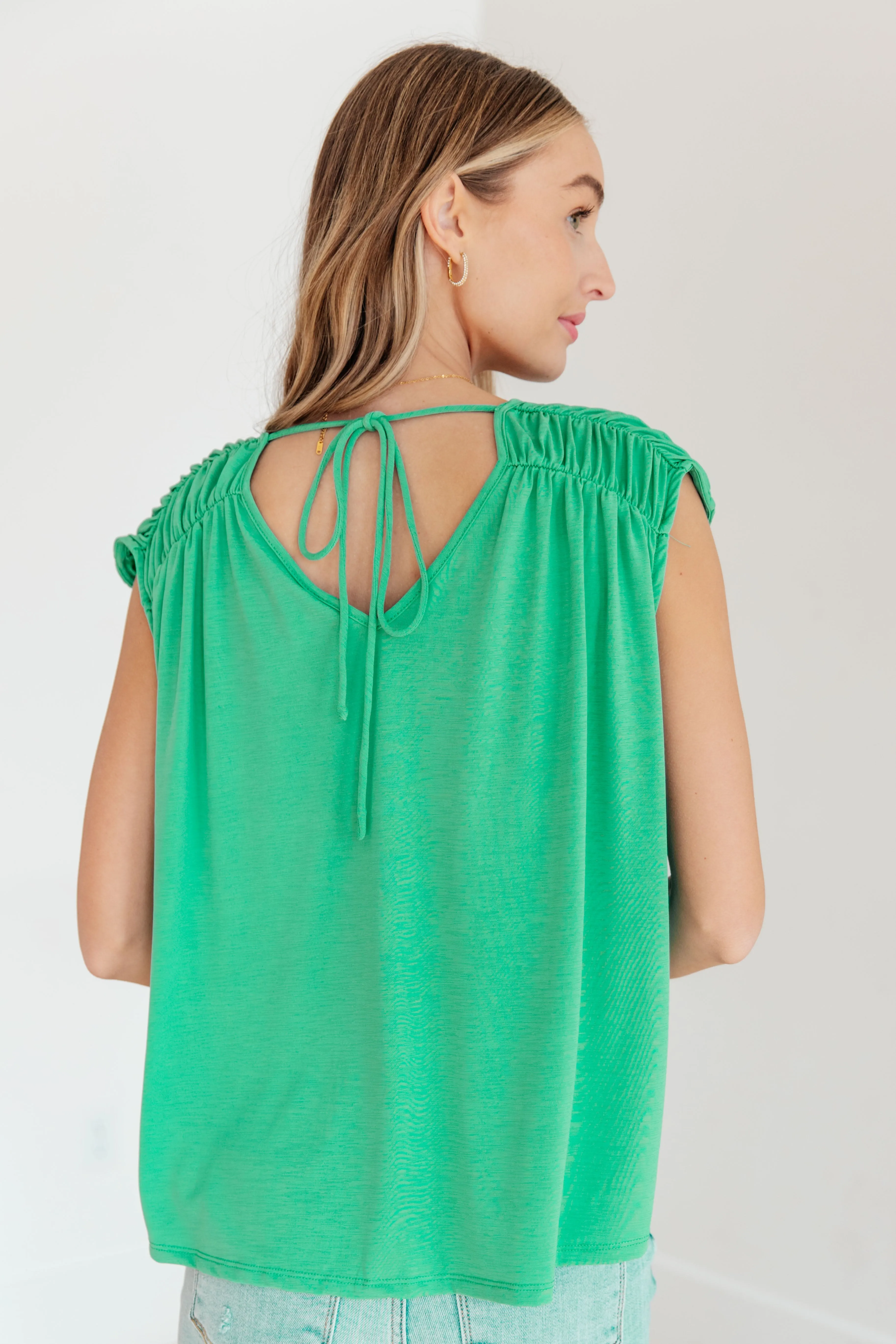 Ruched Cap Sleeve Top in Emerald - Dear Scarlett