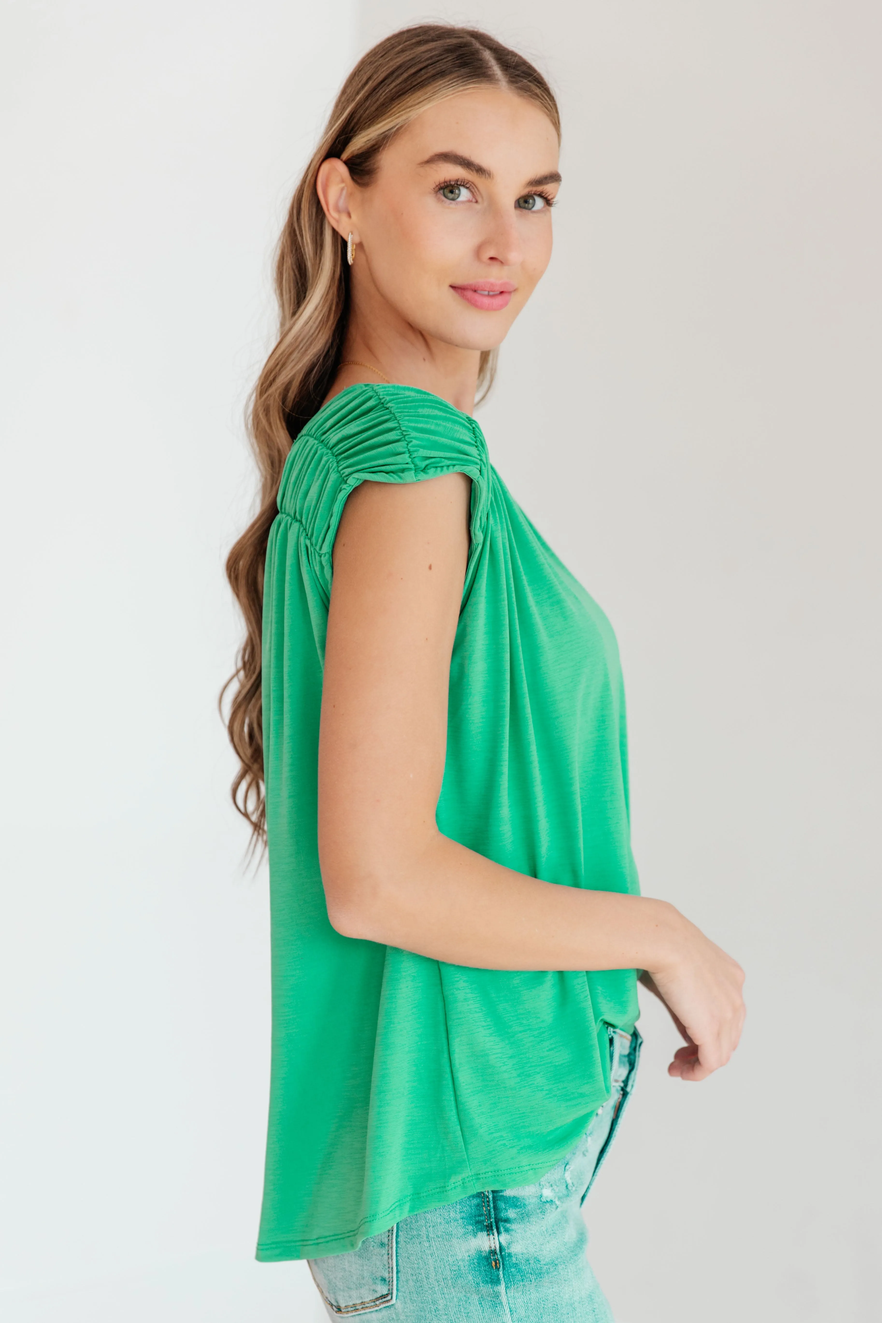 Ruched Cap Sleeve Top in Emerald - Dear Scarlett