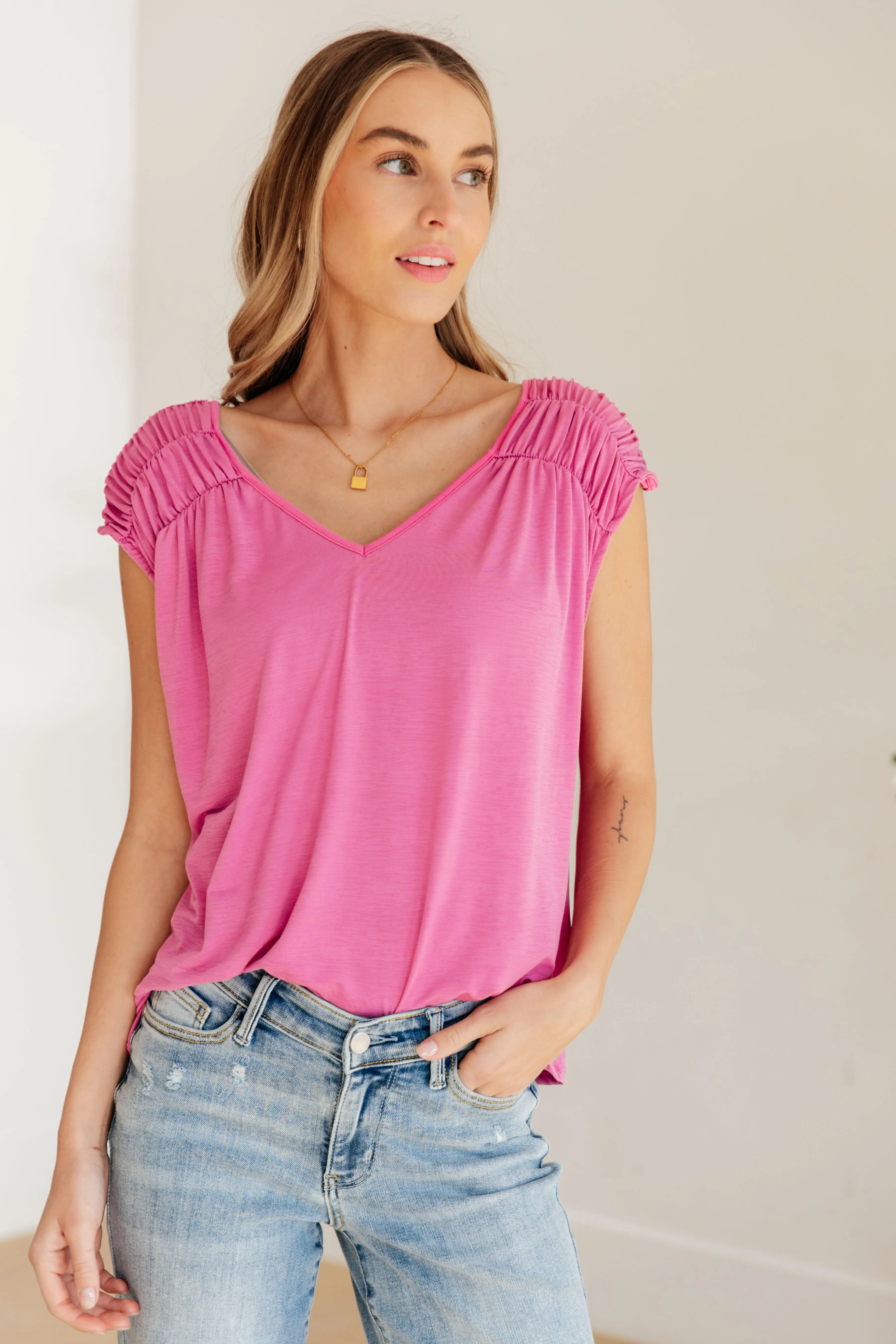 Ruched Cap Sleeve Top in Magenta - Dear Scarlett