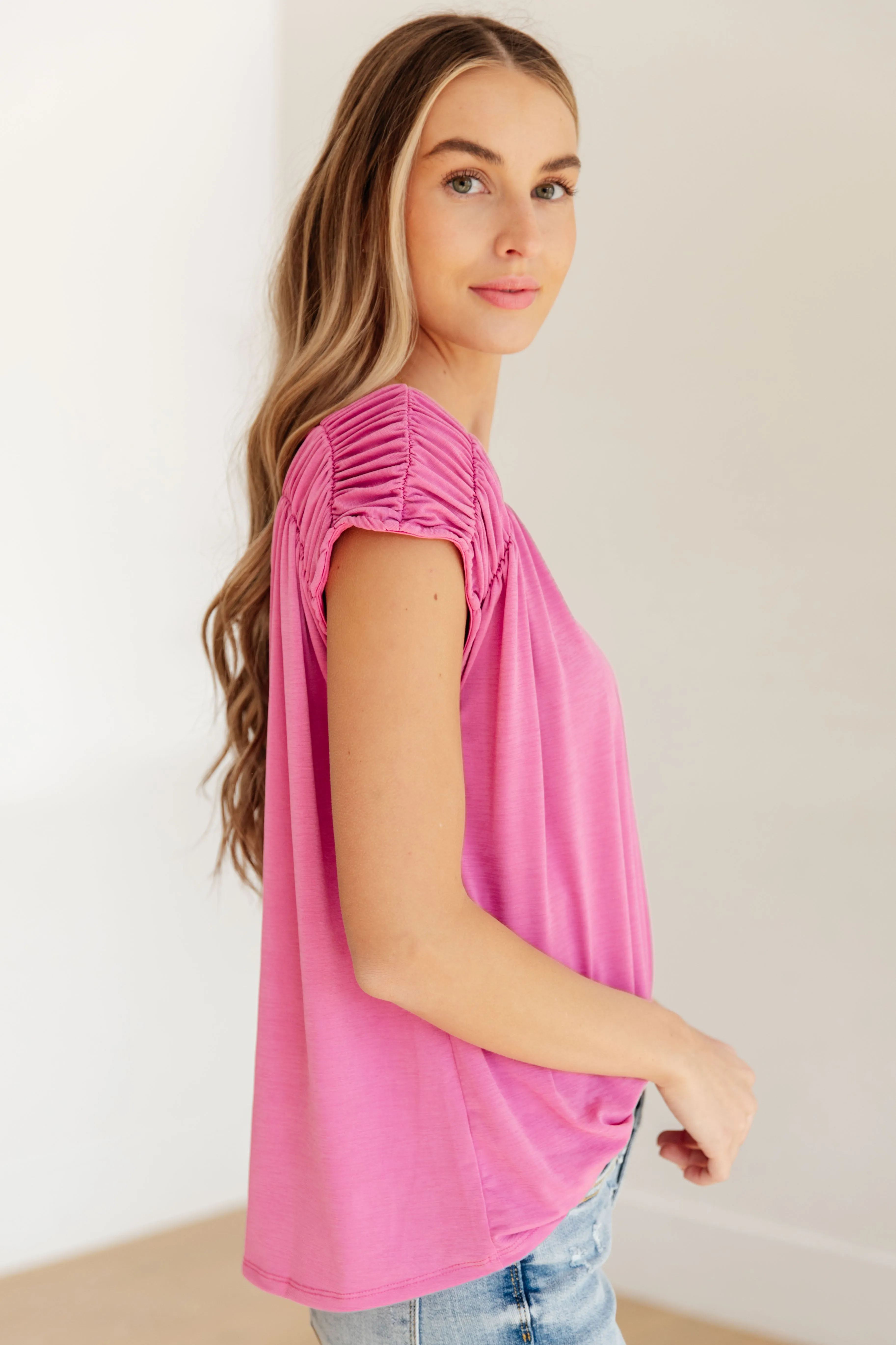 Ruched Cap Sleeve Top in Magenta - Dear Scarlett