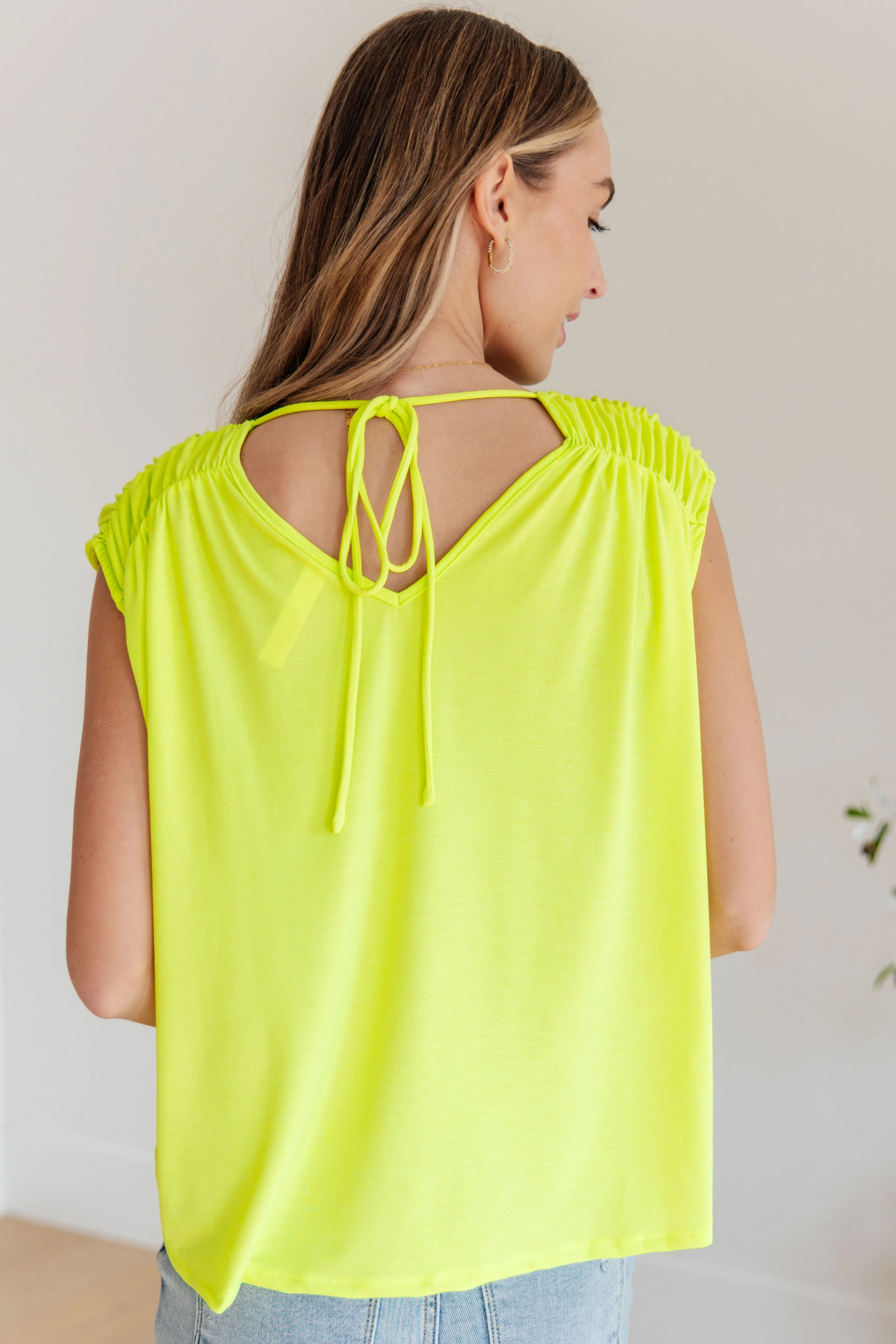 Ruched Cap Sleeve Top in Neon Green - Dear Scarlett