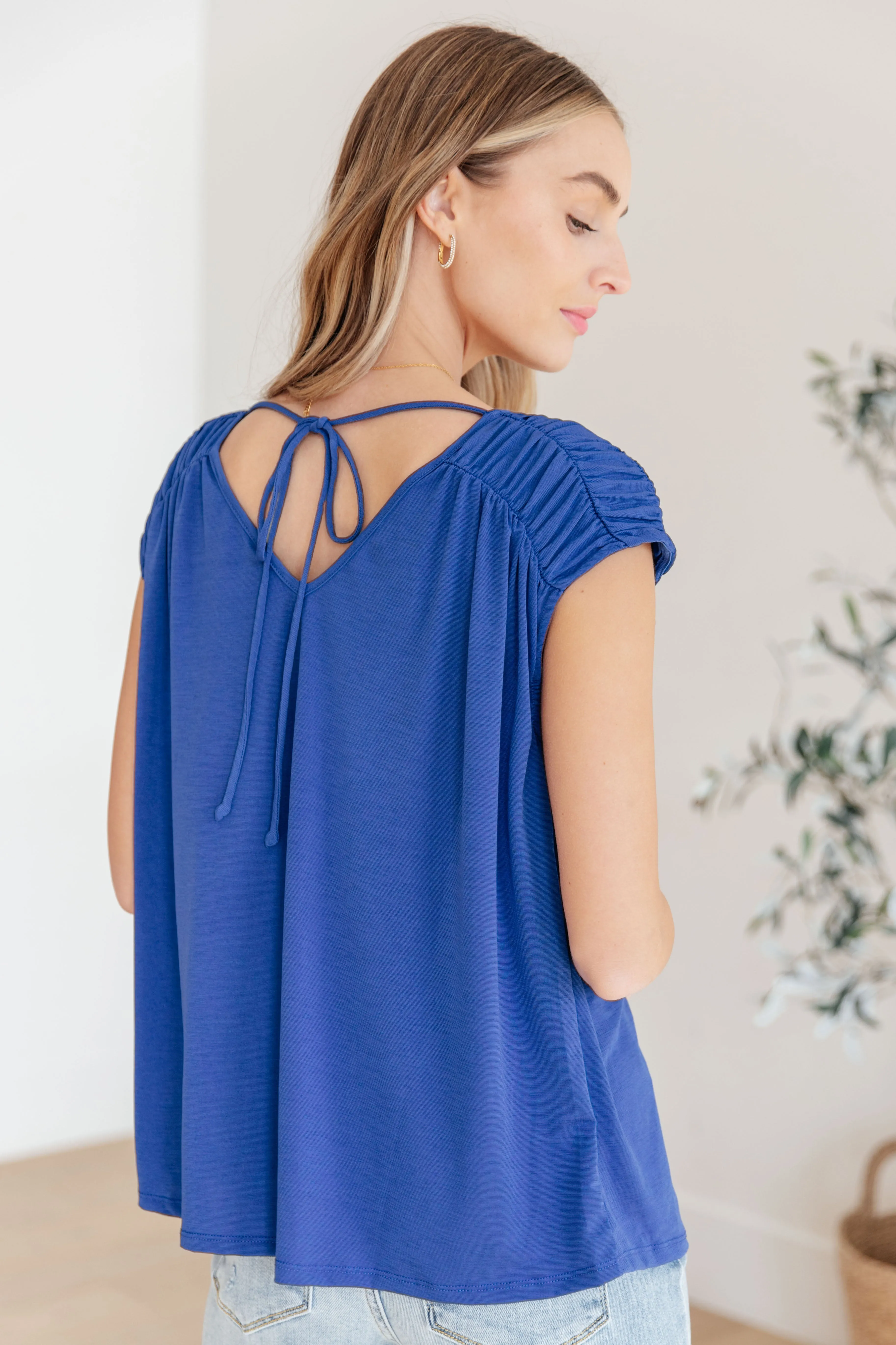 Ruched Cap Sleeve Top in Royal Blue - Dear Scarlett