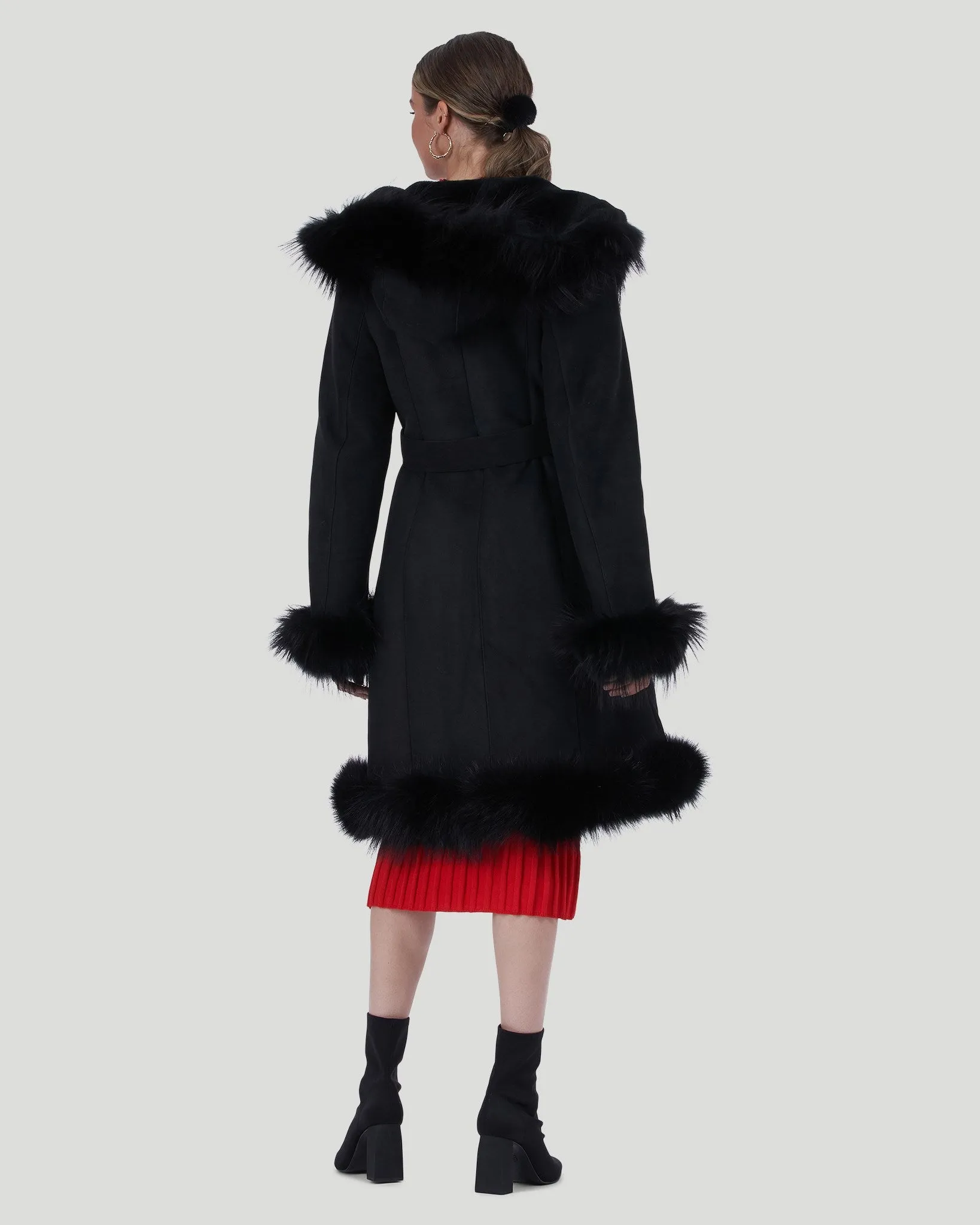 Shearling Lamb Short Coat with Toscana Lamb Tuxedo Collar, Hood Trim, Cuffs & Bottom