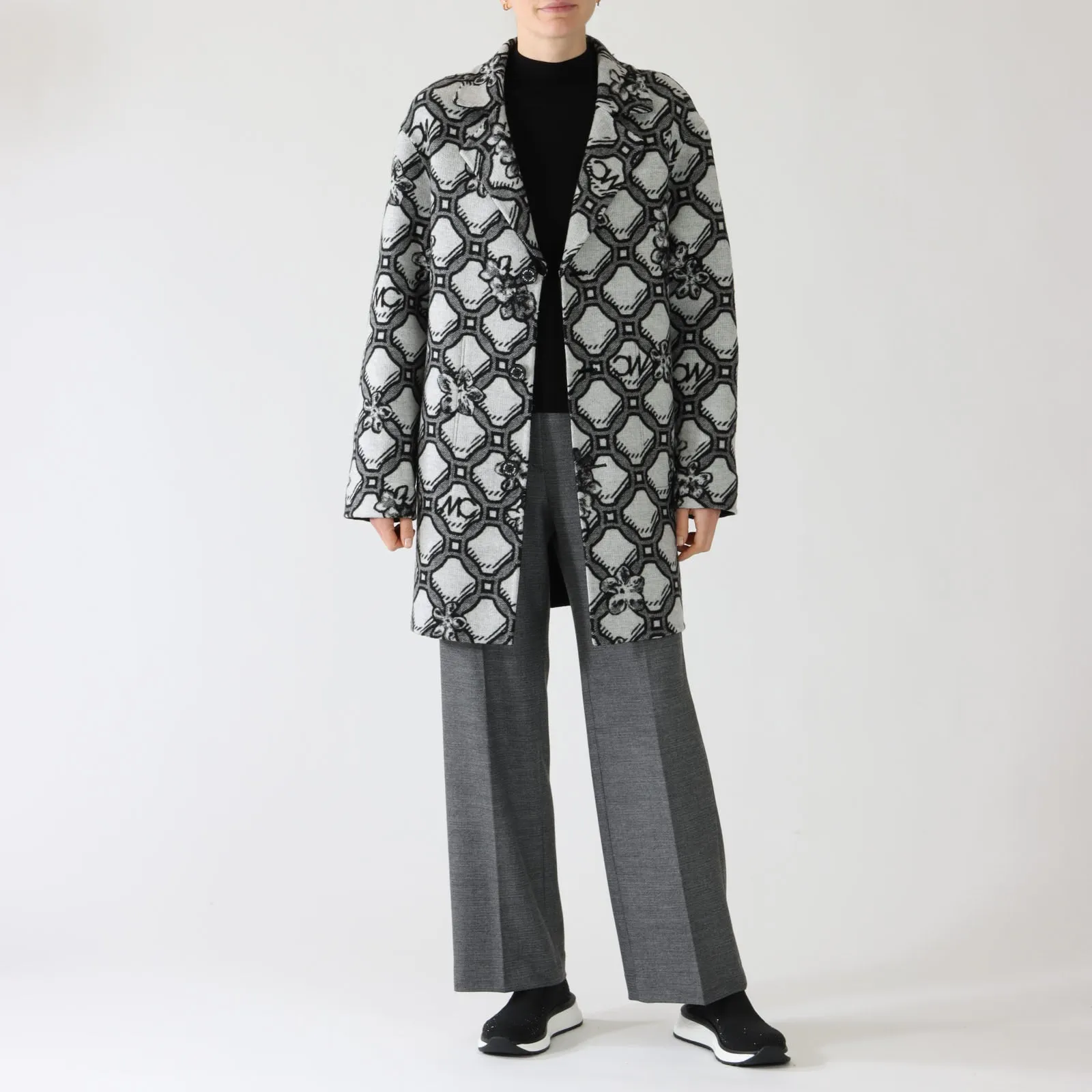 Silver Grey Big Circles Knitted Coat