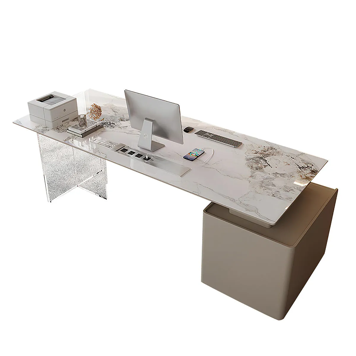 Sleek and Sophisticated Office Desk with Unique Clear Acrylic Legs