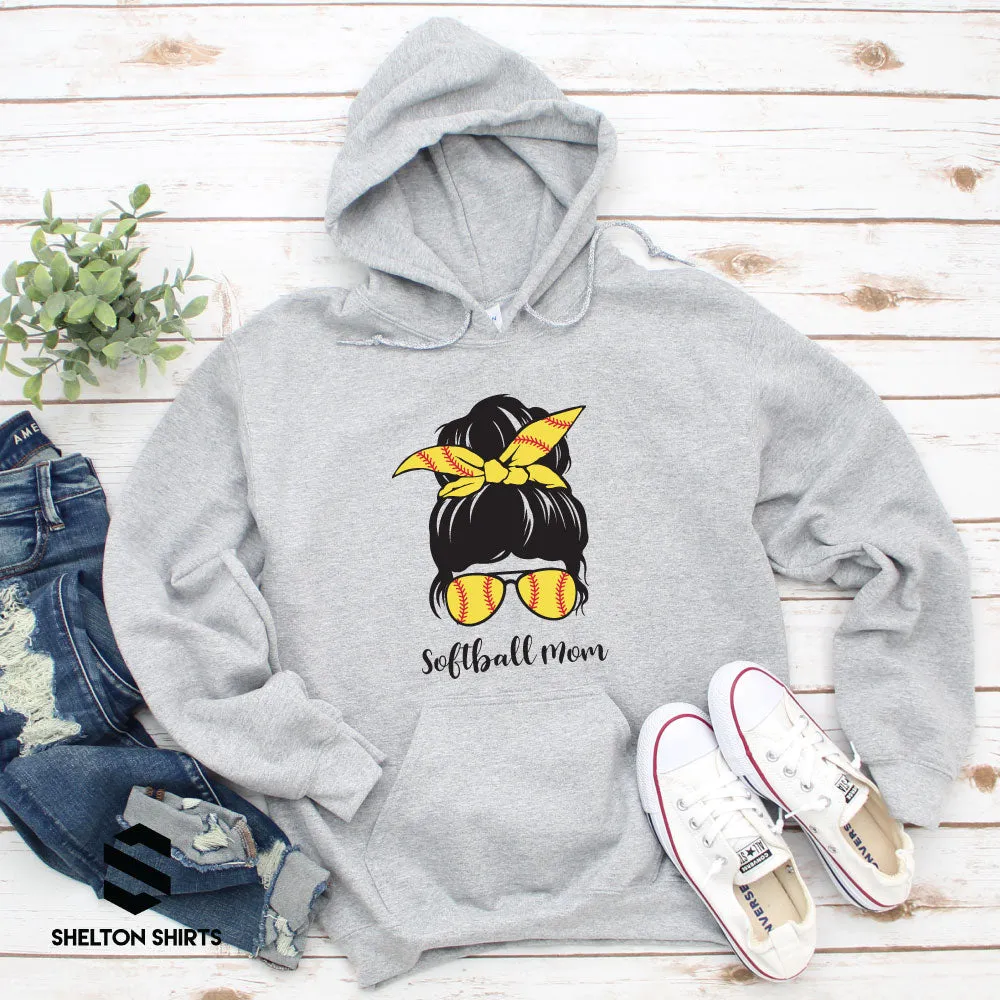 Softball Mom Messy Bun Hoodie