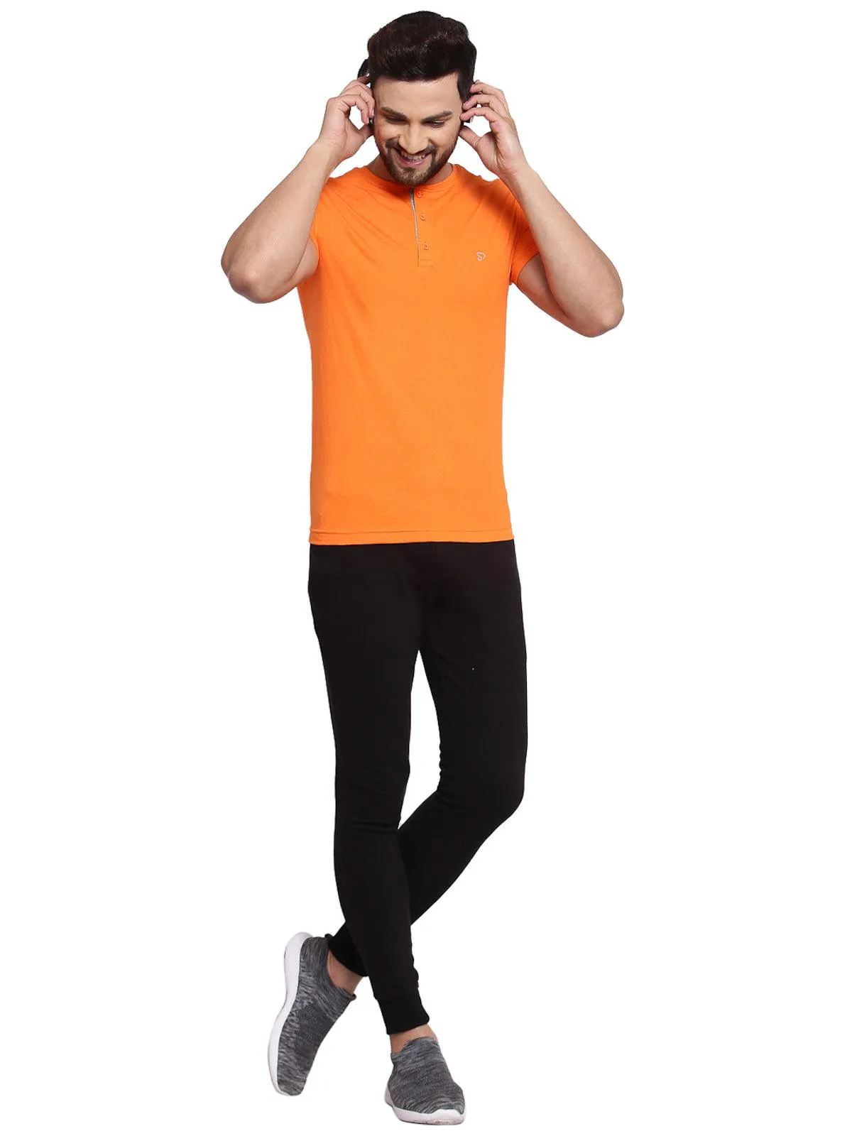 Sporto Men's Henley Neck Cotton T-Shirt - Tangerine