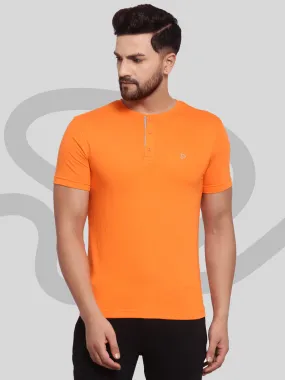 Sporto Men's Henley Neck Cotton T-Shirt - Tangerine