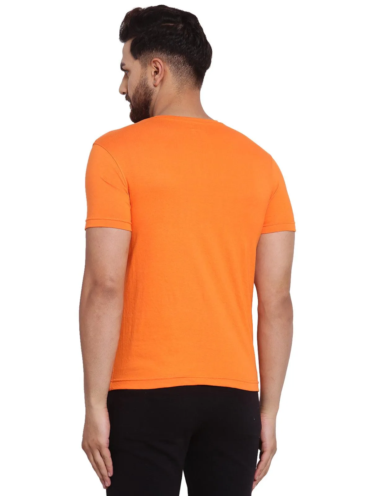 Sporto Men's Henley Neck Cotton T-Shirt - Tangerine