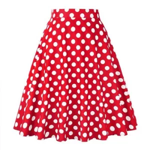 Summer Midi Skirt Runway Vintage Rockabilly Sundress Red Womens Sexy Pinup 50S Cotton Polka Dot Pattern Skater Streetwear