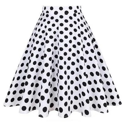 Summer Midi Skirt Runway Vintage Rockabilly Sundress Red Womens Sexy Pinup 50S Cotton Polka Dot Pattern Skater Streetwear