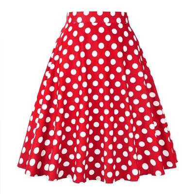 Summer Midi Skirt Runway Vintage Rockabilly Sundress Red Womens Sexy Pinup 50S Cotton Polka Dot Pattern Skater Streetwear