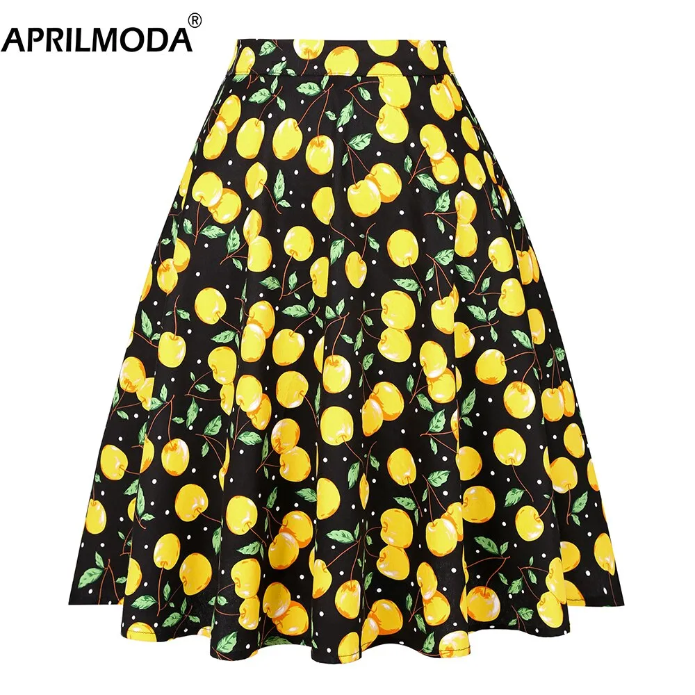 Summer Midi Skirt Runway Vintage Rockabilly Sundress Red Womens Sexy Pinup 50S Cotton Polka Dot Pattern Skater Streetwear