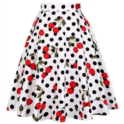 Summer Midi Skirt Runway Vintage Rockabilly Sundress Red Womens Sexy Pinup 50S Cotton Polka Dot Pattern Skater Streetwear