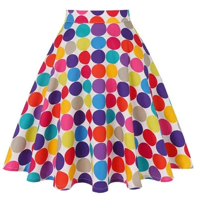 Summer Midi Skirt Runway Vintage Rockabilly Sundress Red Womens Sexy Pinup 50S Cotton Polka Dot Pattern Skater Streetwear