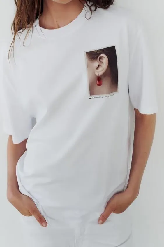 Summer Women Clothing Simple Loose Eardrops Printed T shirt