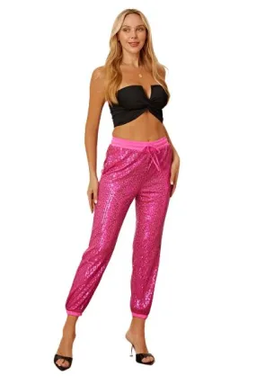 TEEK - Hot Pink Sequin Drawstring Pants with Pockets