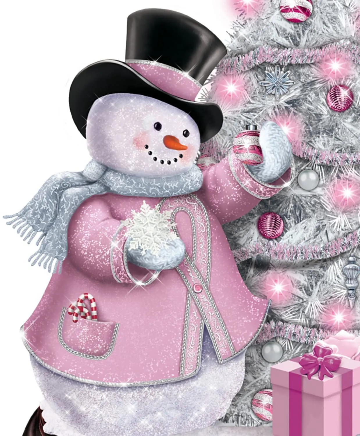 The Bradford Exchange Breast Cancer Awareness Gift of Hope Snowman & Pre-Lit Tabletop Tree Christmas Decoration 12-Inches