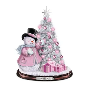 The Bradford Exchange Breast Cancer Awareness Gift of Hope Snowman & Pre-Lit Tabletop Tree Christmas Decoration 12-Inches