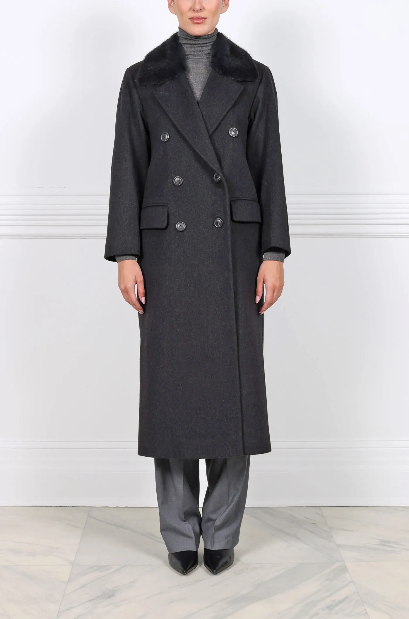 The Lia Oversized Wool Coat with Mink Fur Collar