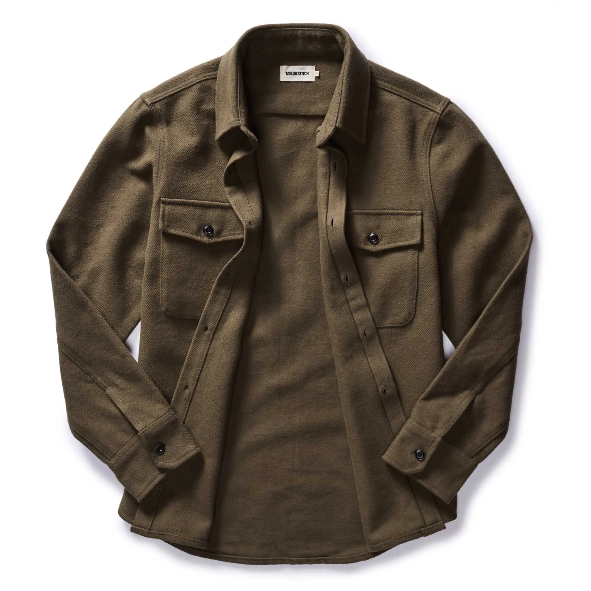 The Maritime Shirt Jacket in Fatigue Olive Moleskin Twill