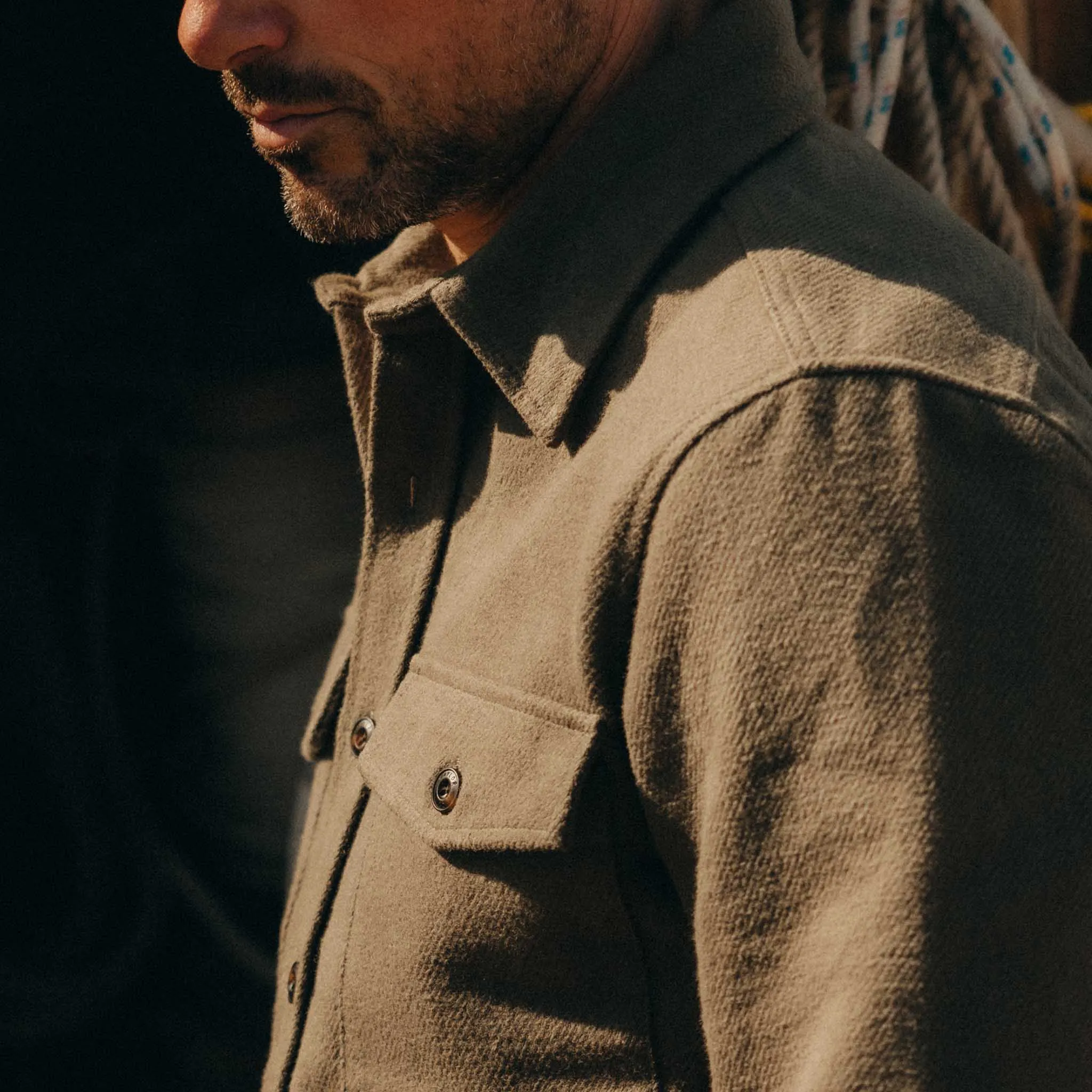 The Maritime Shirt Jacket in Fatigue Olive Moleskin Twill