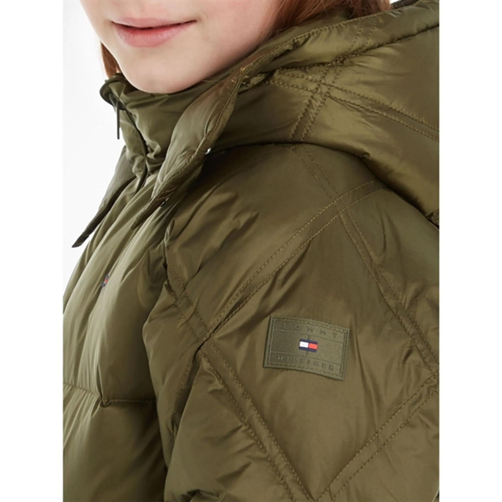 Tommy Hilfiger Mixed Quilted Long Down Jacket Olive Green