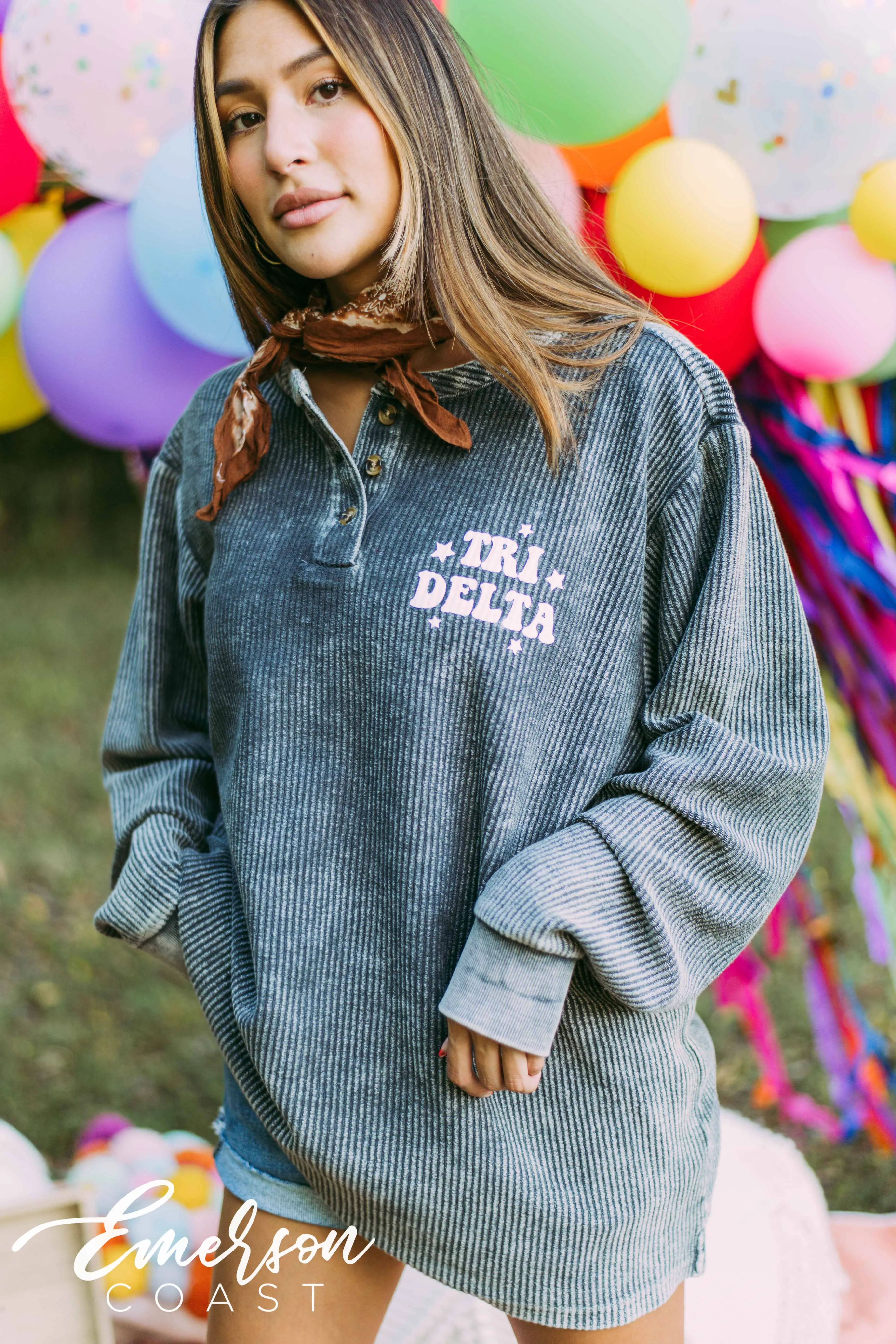 Tri Delta Charcoal Corduroy Henley