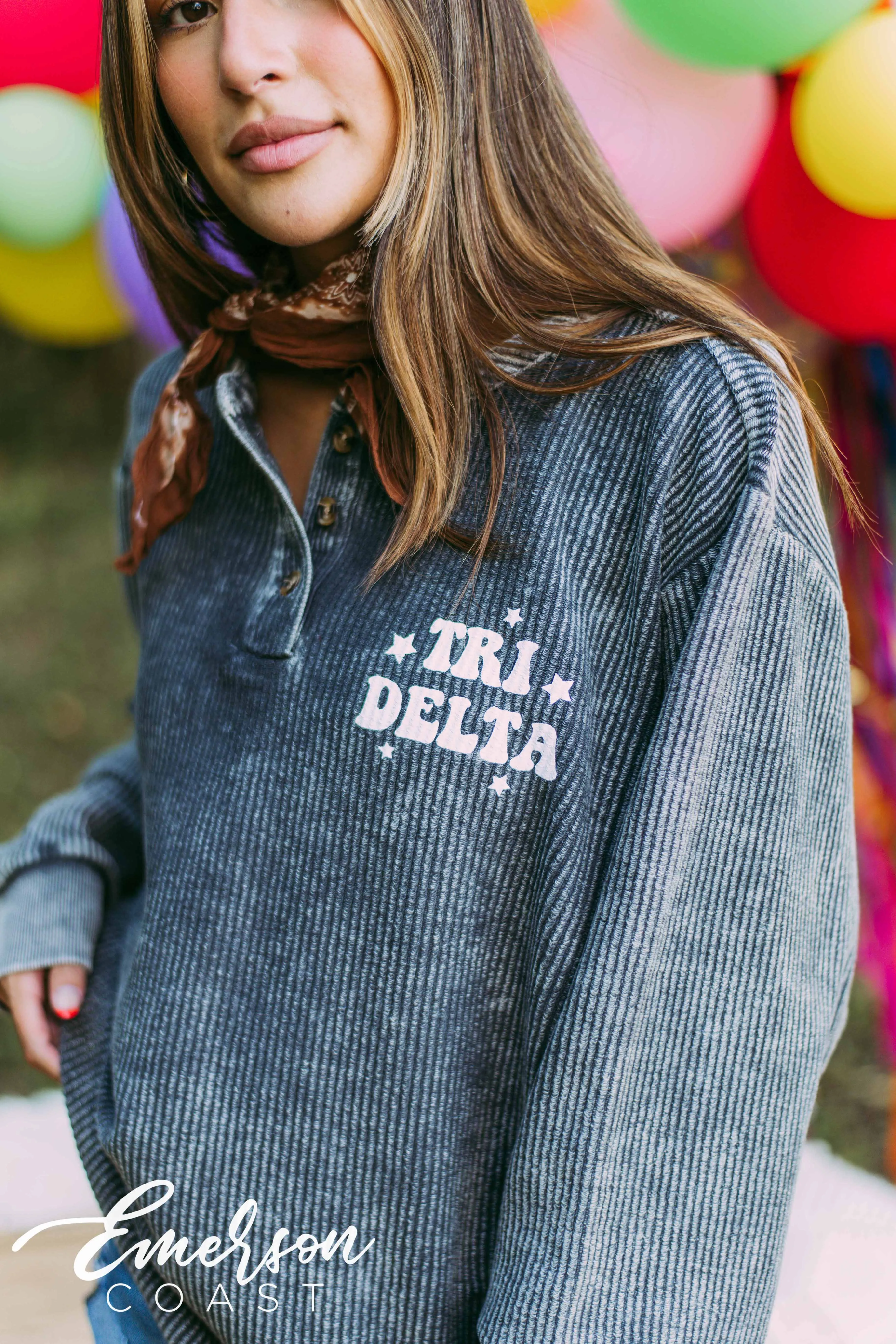 Tri Delta Charcoal Corduroy Henley