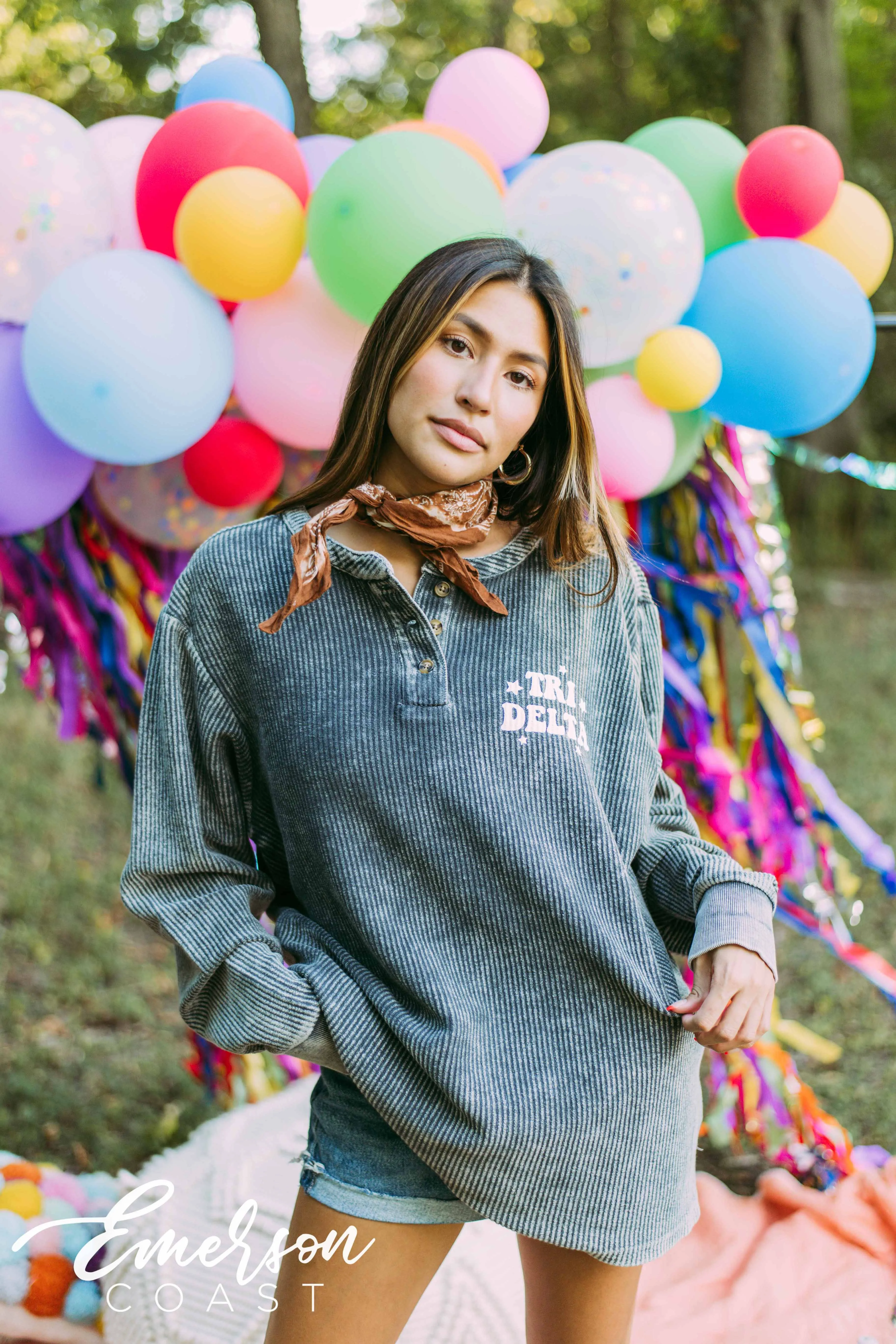 Tri Delta Charcoal Corduroy Henley