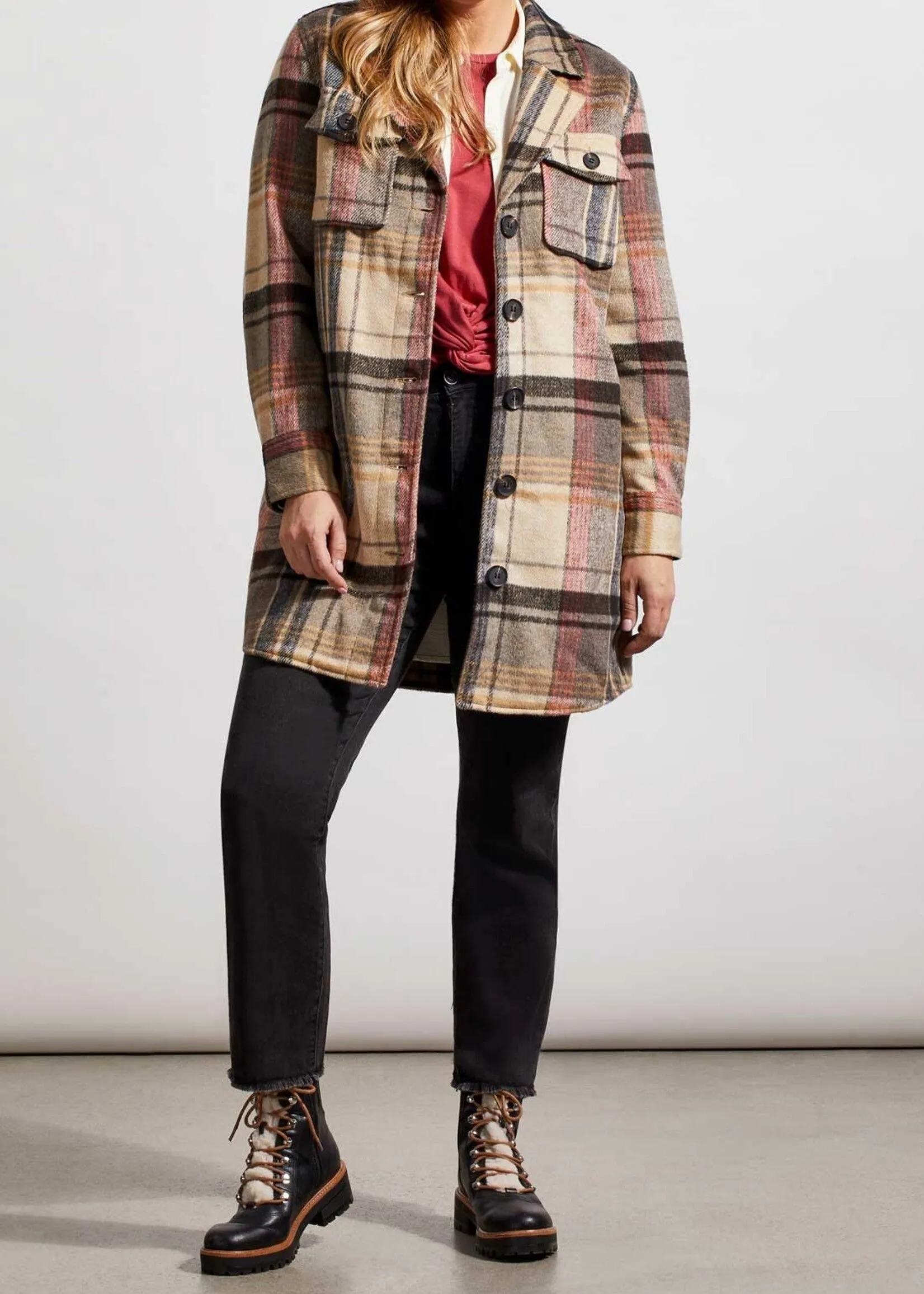 Tribal 71830 Plaid Shacket Jacket